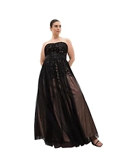 City Chic Plus Embroidered Tulle Maxi Dress