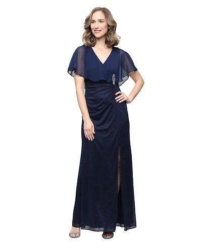 Sl Fashions Women's V-Neck Mesh Ball Gown