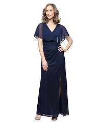 Sl Fashions Women's V-Neck Mesh Ball Gown