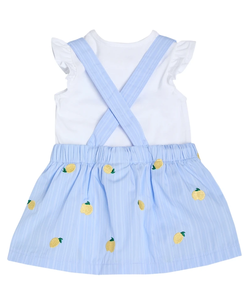 Guess Baby Girls' Short Sleeve Bodysuit and Poplin Yarn Dye Stripe Skirtall, 2-Piece Set