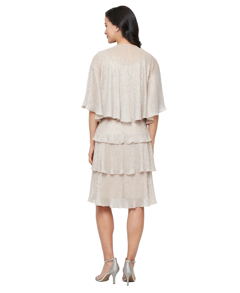 Sl Fashions Petite Crewneck Embellished Tiered Jacket Dress