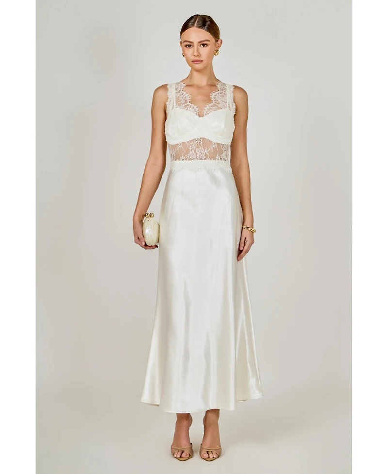 endless rose Women's Lace trim sleevesless midi dress