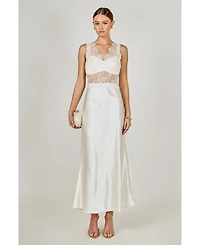 endless rose Women's Lace trim sleevesless midi dress