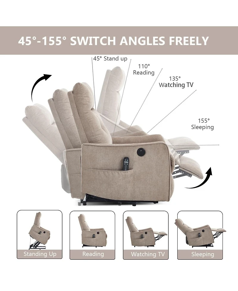 Maison Boucle Chenille Power Lift Recliner Chair for Elderly with Massage, Heat & Usb, Single Motor Electric Seniors