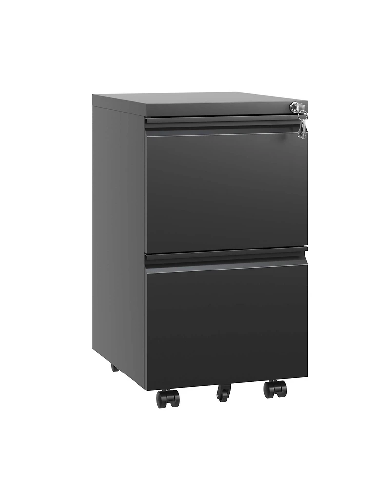 Rainsken 2 Drawer File Cabinet with Lock, Under Desk Rolling Filing Cabinet with Wheels for Home Office Storage