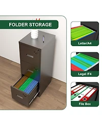 Rainsken 3 Drawer Vertical File Cabinet, Lockable Filing Cabinet with Card Slot, Storage Cabinet for Home Office, Holds A4/Letter/Legal Files