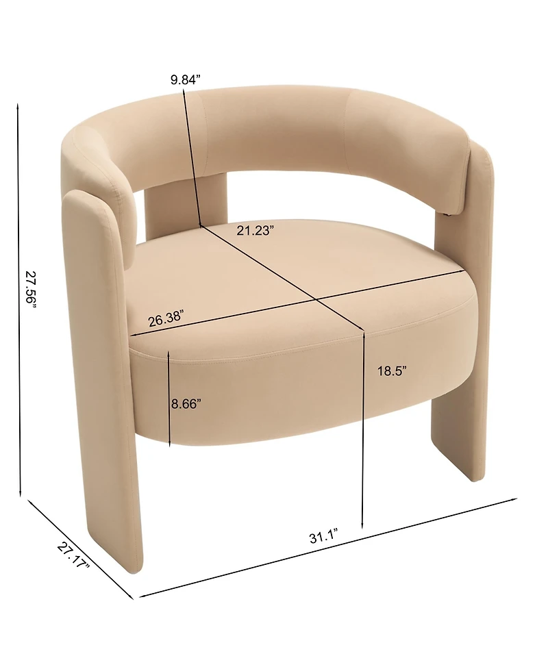 Rainsken Velvet Accent Chair, Mid-Century Modern Armchair with Wooden Legs and Adjustable Foot Nails for Living Room, Home Office