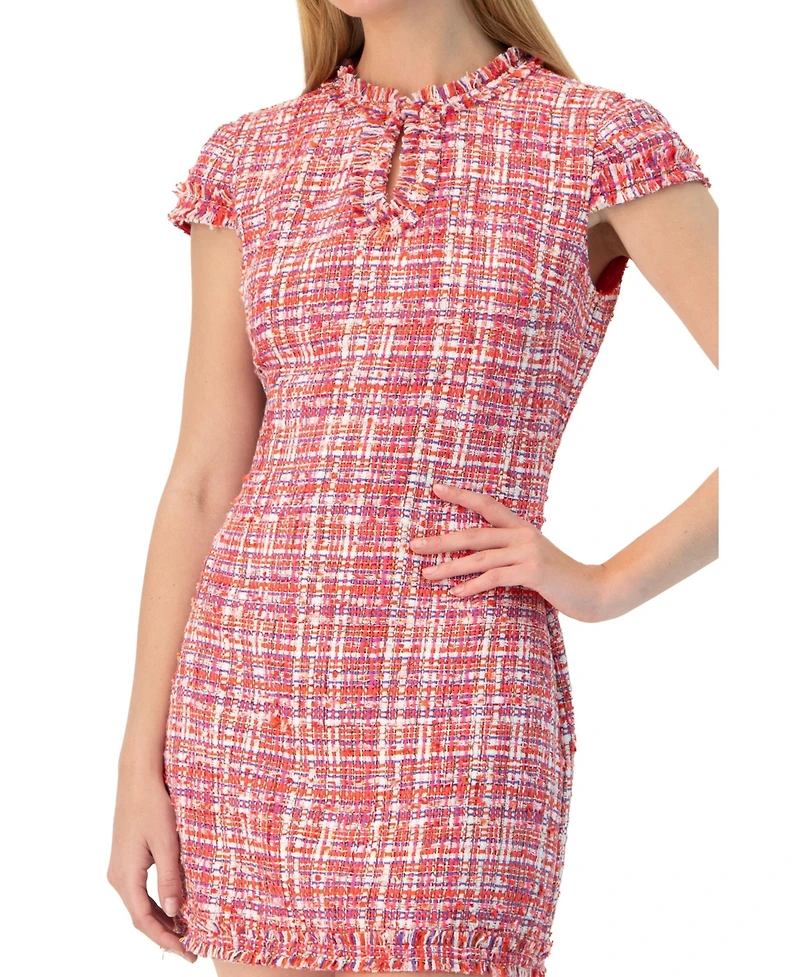 Ivonne Women's Short Tweed A-Line Dress with V-Neck Neckline