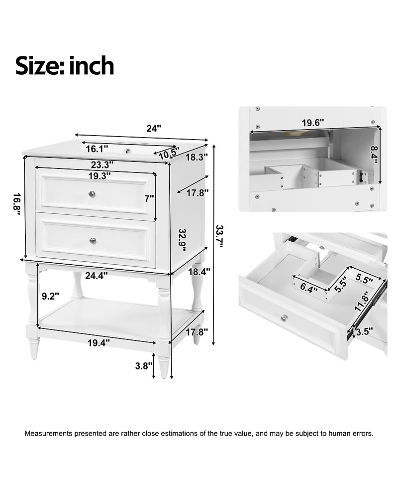 Sillysis 24.4" Retro Freestanding Bathroom Vanity with Sink, Storage Cabinet Open Shelf & Ample Drawers