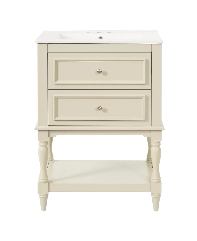 Sillysis 24.4" Retro Freestanding Bathroom Vanity with Sink, Storage Cabinet Open Shelf & Ample Drawers