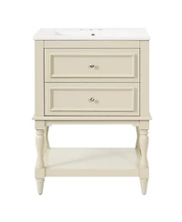 Sillysis 24.4" Retro Freestanding Bathroom Vanity with Sink, Storage Cabinet Open Shelf & Ample Drawers