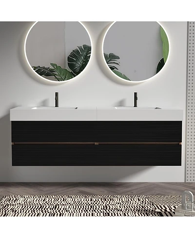 Sillysis 71.7" Floating Modern Double Sink Bathroom Vanity with Soft Close Drawers & Integrated Sinks for Large Bathrooms