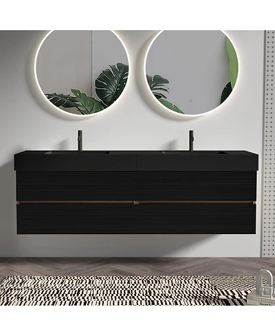Sillysis 71.7" Floating Modern Double Sink Bathroom Vanity with Soft Close Drawers & Integrated Sinks for Large Bathrooms