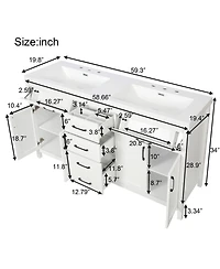 Sillysis 59.3" White Double Sink Bathroom Vanity with Smc Resin Basin, Solid Wood Frame & Soft Close Drawers for Large Bathrooms