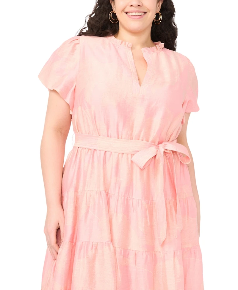 Vince Camuto Plus Notch Neck Puff-Sleeve Midi Dress