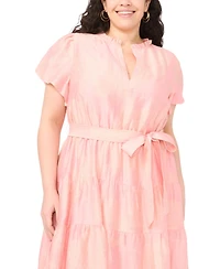 Vince Camuto Plus Notch Neck Puff-Sleeve Midi Dress