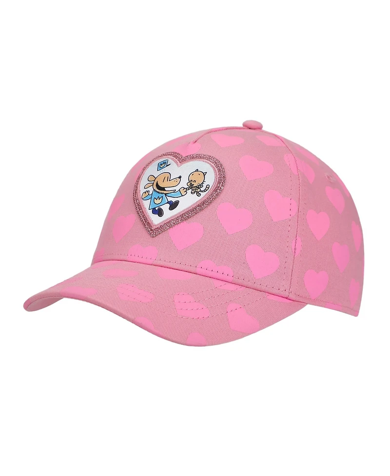 Dog Man Girls Glitter Heart Youth Pink Traditional Adjustable Hat