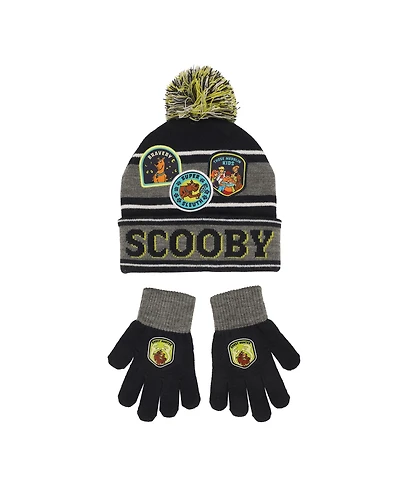 Scooby Doo Boys Super Sleuth Badges Youth 2-Piece Knit Beanie and Gloves Set
