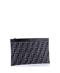 Pre-Owned Fendi Medium Flat Zip Wristlet Pouch Zucca Denim