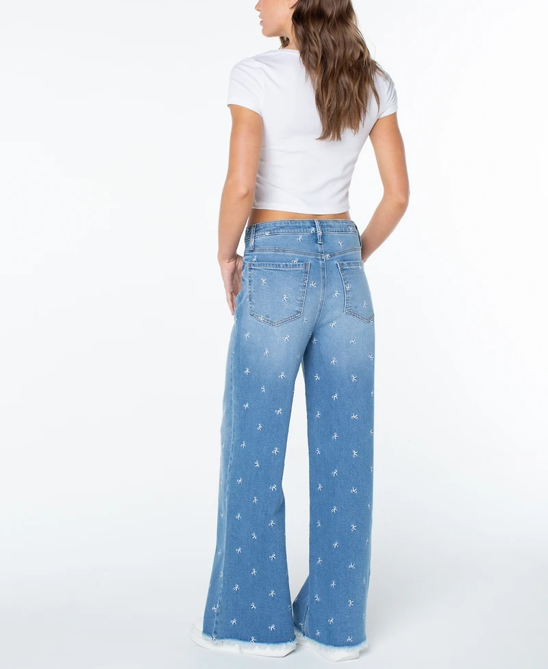 Celebrity Pink Women's Embroidered Wide-Leg Jeans