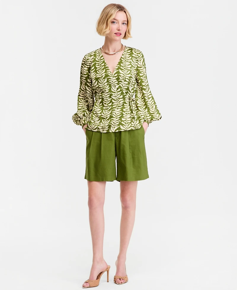 I.n.c. International Concepts Women's Printed Blouson-Sleeve Wrap Blouse, Macy's Exclusive