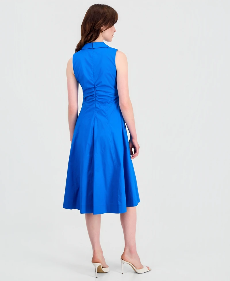 Tahari Asl Women's Collared Ruched-Front Sleeveless Dress
