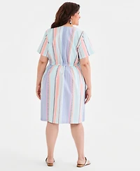 Style & Co Plus Cotton Striped Fit Flare Dress, Macy's Exclusive