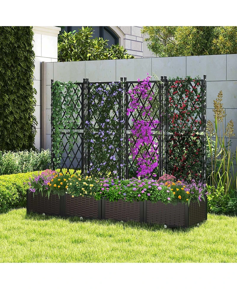 Gymax Raised Garden Bed w/Trellis Drain Holes for Climbing Vines Flowers Vegetables