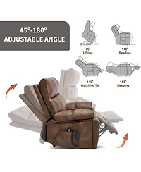 Maison Boucle Oversized Power Lift Recliner Chair for Elderly, Faux Leather Dual Motor Infinite Position with Massage, Heat, Remote & Cup Holders