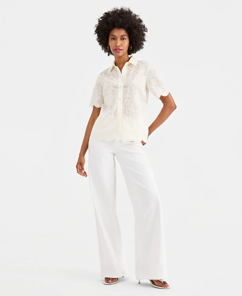 I.n.c. International Concepts Women's Crystal Embellished Short-Sleeve Button Down, Macy's Exclusive