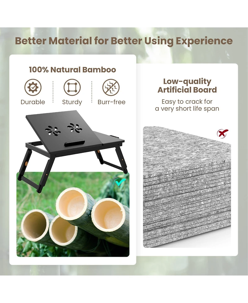 Sugift Adjustable Bamboo Laptop Desk with Tilting Top and Storage Drawer