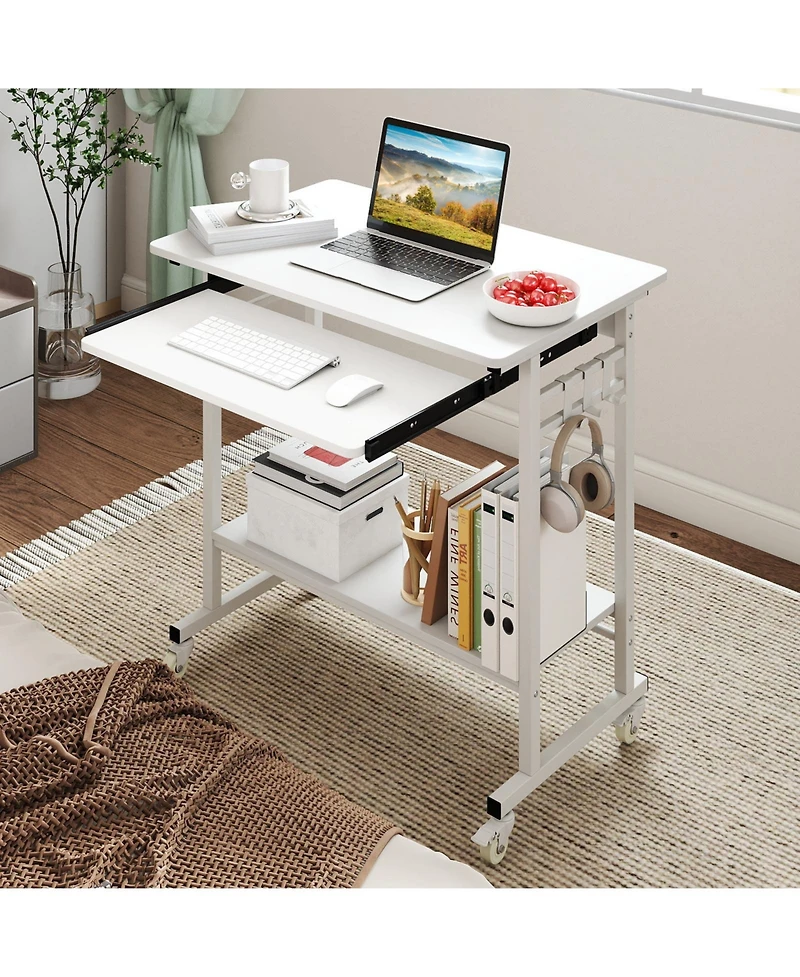 Sugift Rolling Laptop Table with Pull Out Keyboard Tray and Hooks