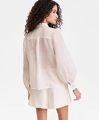 I.n.c. International Concepts Women's Puffed-Sleeve Sheer Blouse, Macy's Exclusive