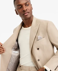Bar Iii Men's Slim-Fit Tan Solid Double-Breasted Suit Separates Jacket, Macy's Exclusive