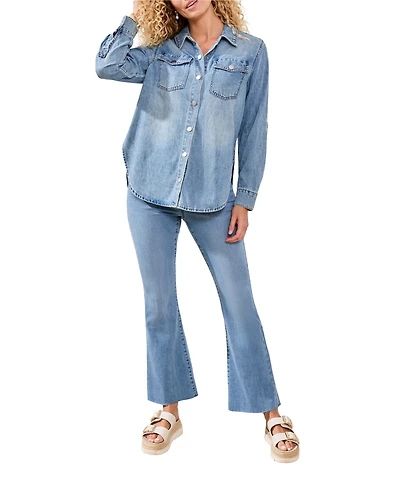 Tribal Women's Classic Denim Roll-Up Sleeves Shirt
