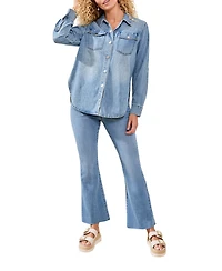 Tribal Women's Classic Denim Roll-Up Sleeves Shirt