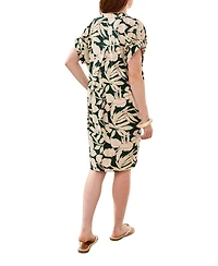 Tribal Women's Ruffle-Sleeve Notch Neck Shift Dress