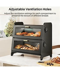 Yigii Bread Box 2-Tier Bamboo Storage Cutting Board Adjustable Vent