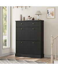 Homfan Fluted Shoe Storage Cabinet with 2 Flip Drawers and Top Drawer, 42" Tall Narrow Organizer, Curved Profile Design