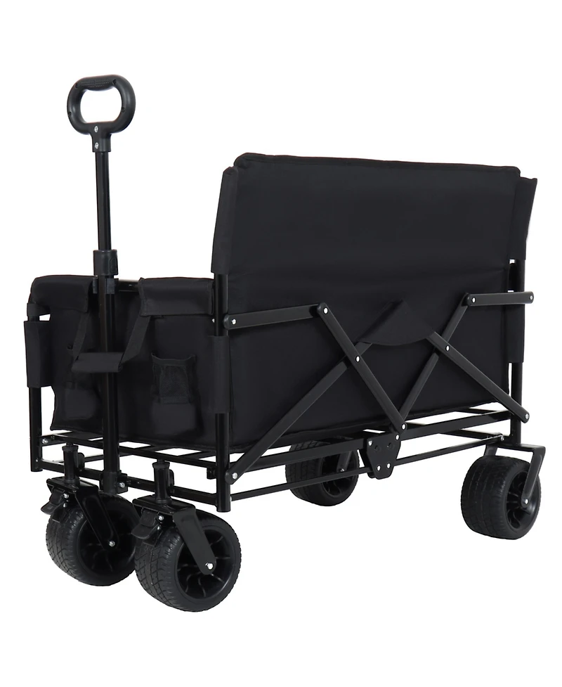 sumyeg Outdoor Storage 3-in-1 Collapsible Foldable Wagon Cart with Bench Seat & Heavy Duty Utility For Camping
