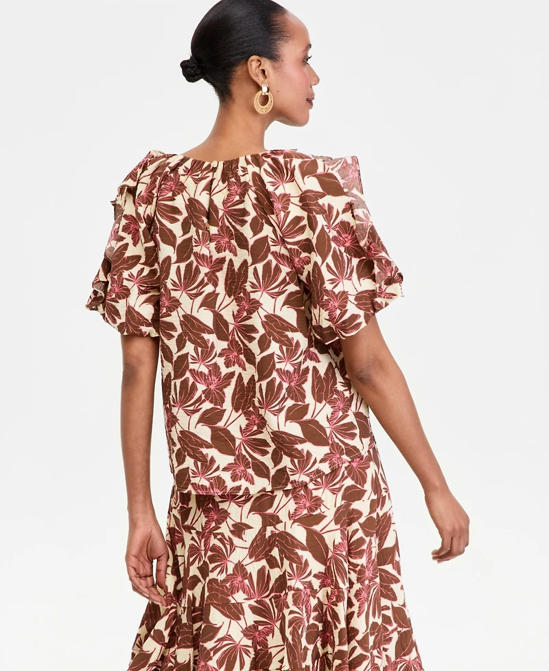 I.n.c. International Concepts Women's Printed Ruffle-Sleeve Top, Macy's Exclusive