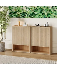 Homfan 2 Fluted Doors with 5 Tier Shoe Cabinet, Freestanding Entryway Storage Cabinet with Adjustable Shelves for Living Room, Hallway, Porch, Oak