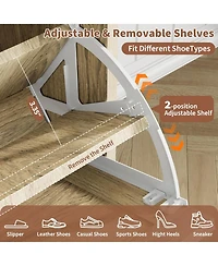 Homfan Rattan Shoe Cabinet with 4 Flip Drawers, Hidden Wood Shoe Storage Organizer Cabinet, Wide Freestanding Breathable Shoe Rack Cabinet