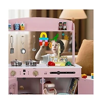 Kinder King Wooden Pretend Play Kids Kitchen, Toy Kitchen Playset w/Oven, Microwave for Boys Girls Age 3