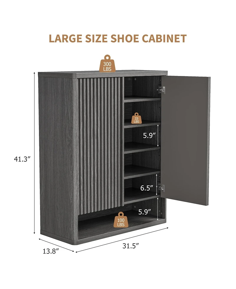 Homfan 31.5 Inch Shoe Cabinet, Large Shoe Storage Cabinet with Adjustable Shelves, Wooden Shoe Organizer with Fluted Door Holds 25–30 Pairs