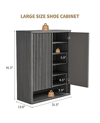 Homfan 31.5 Inch Shoe Cabinet, Large Shoe Storage Cabinet with Adjustable Shelves, Wooden Shoe Organizer with Fluted Door Holds 25–30 Pairs