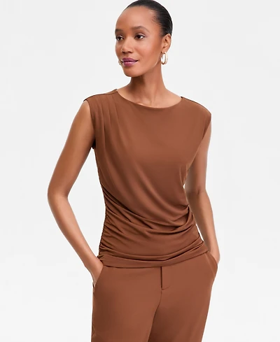 I.n.c. International Concepts Women's Short-Sleeve Ruched Boatneck Top, Macy's Exclusive