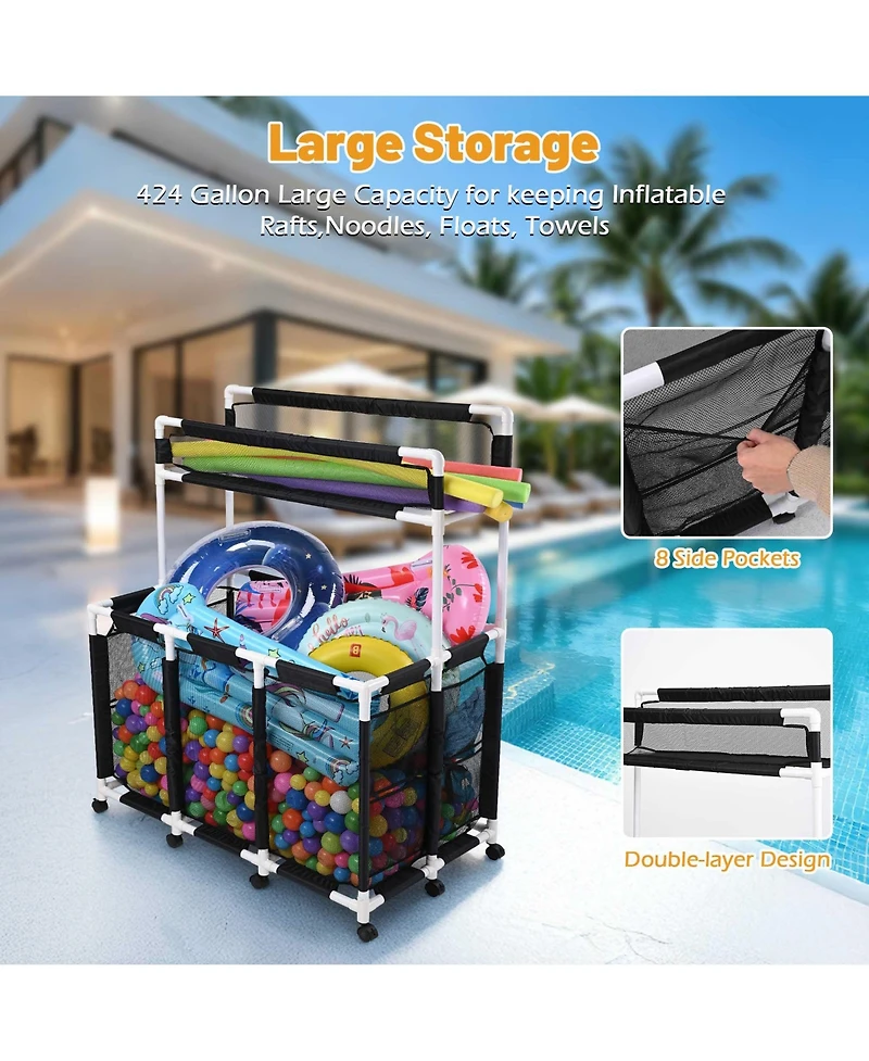 Yescom 2PCS Pool Float Storage Bins Basket for Toys Raft Noodles Rolling Cart Organizer