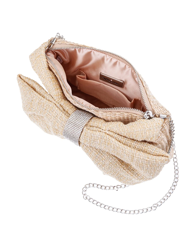 Nina Tula Straw Bow Small Satchel Handbag