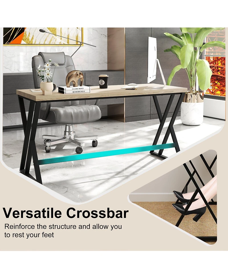 Sugift 59 in Computer Desk with Heavy Duty Metal Frame and Crossbar